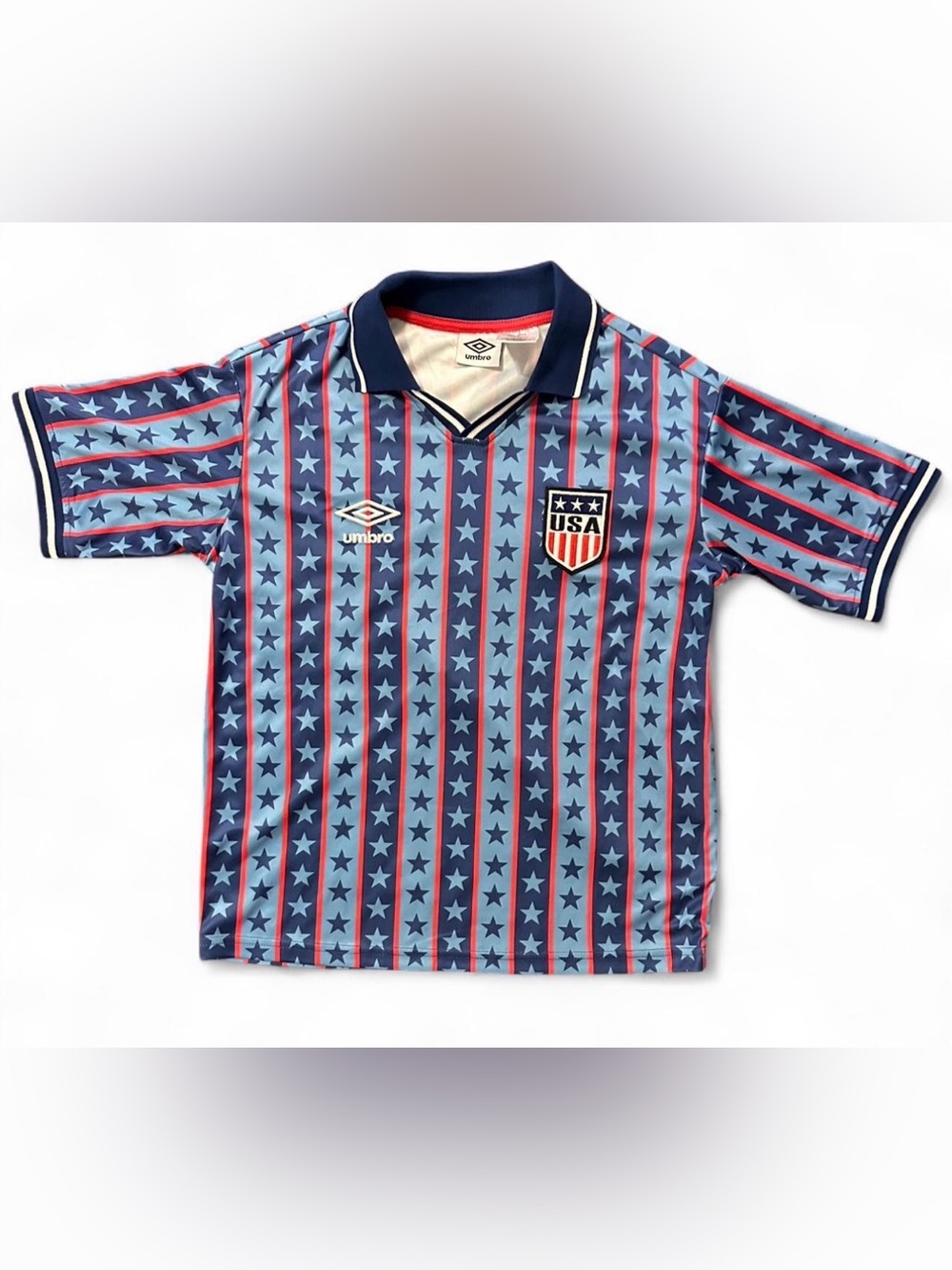 Umbro Kids USA Star-Striped Soccer Jersey - Navy & Light Blue with Red Accents